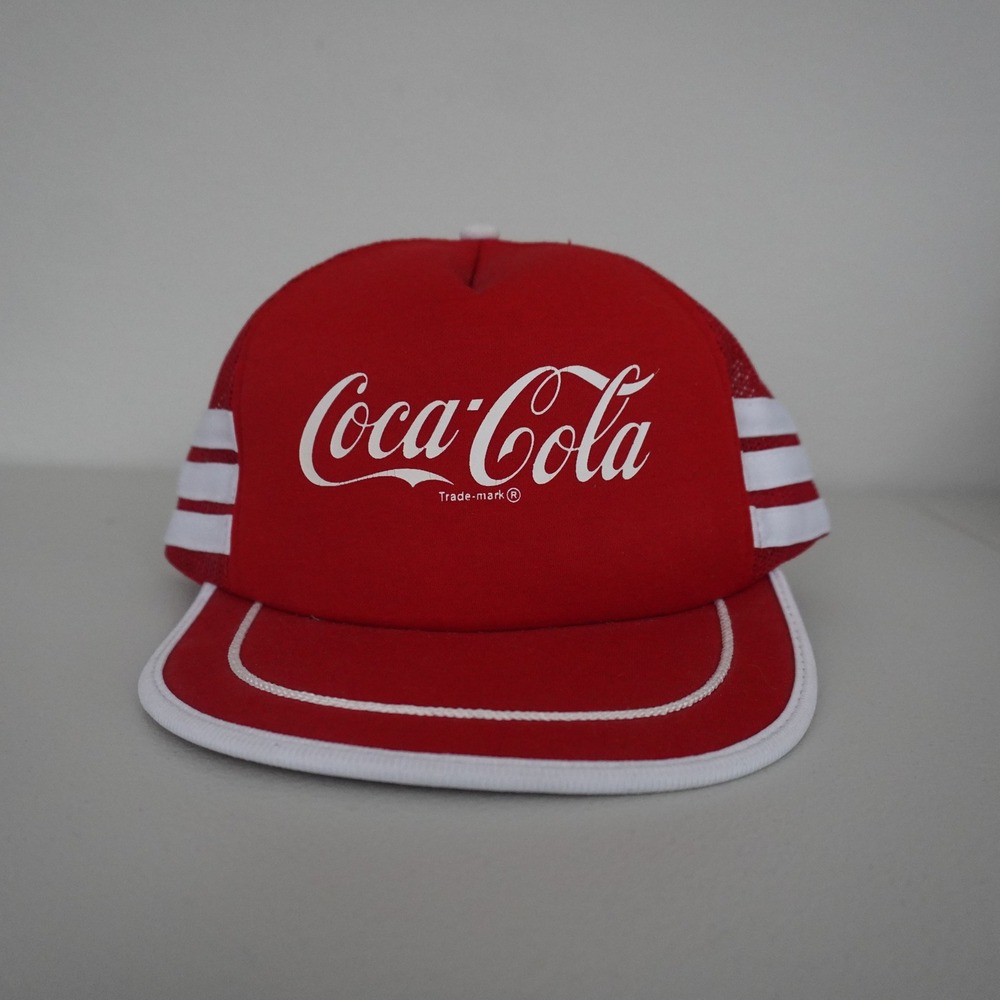 Vintage Coca-Cola Trucker Hat Unisex OSFA Red Mesh Snapback Racing Stripe